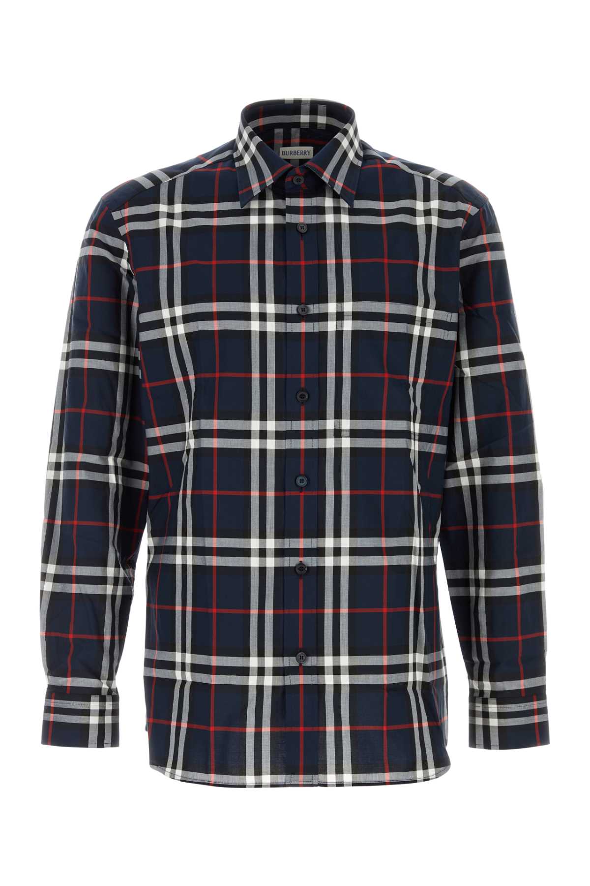 Shop Burberry Embroidered Poplin Shirt In Navyipcheck