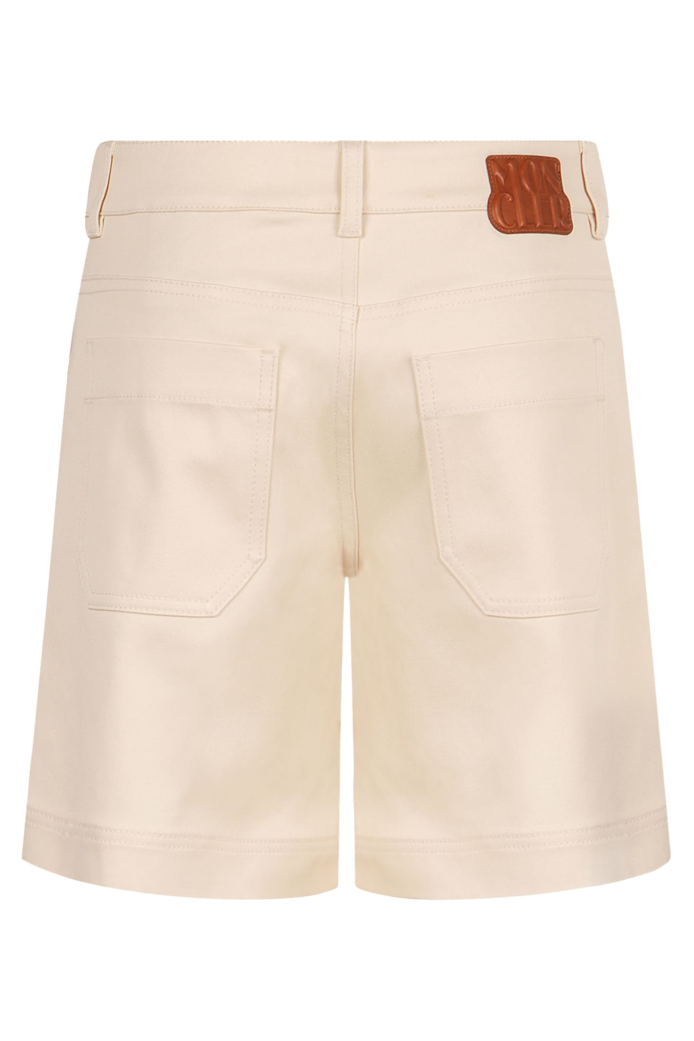 Moncler Stretch Cotton Shorts With Maxi Logo Patch In Neutral
