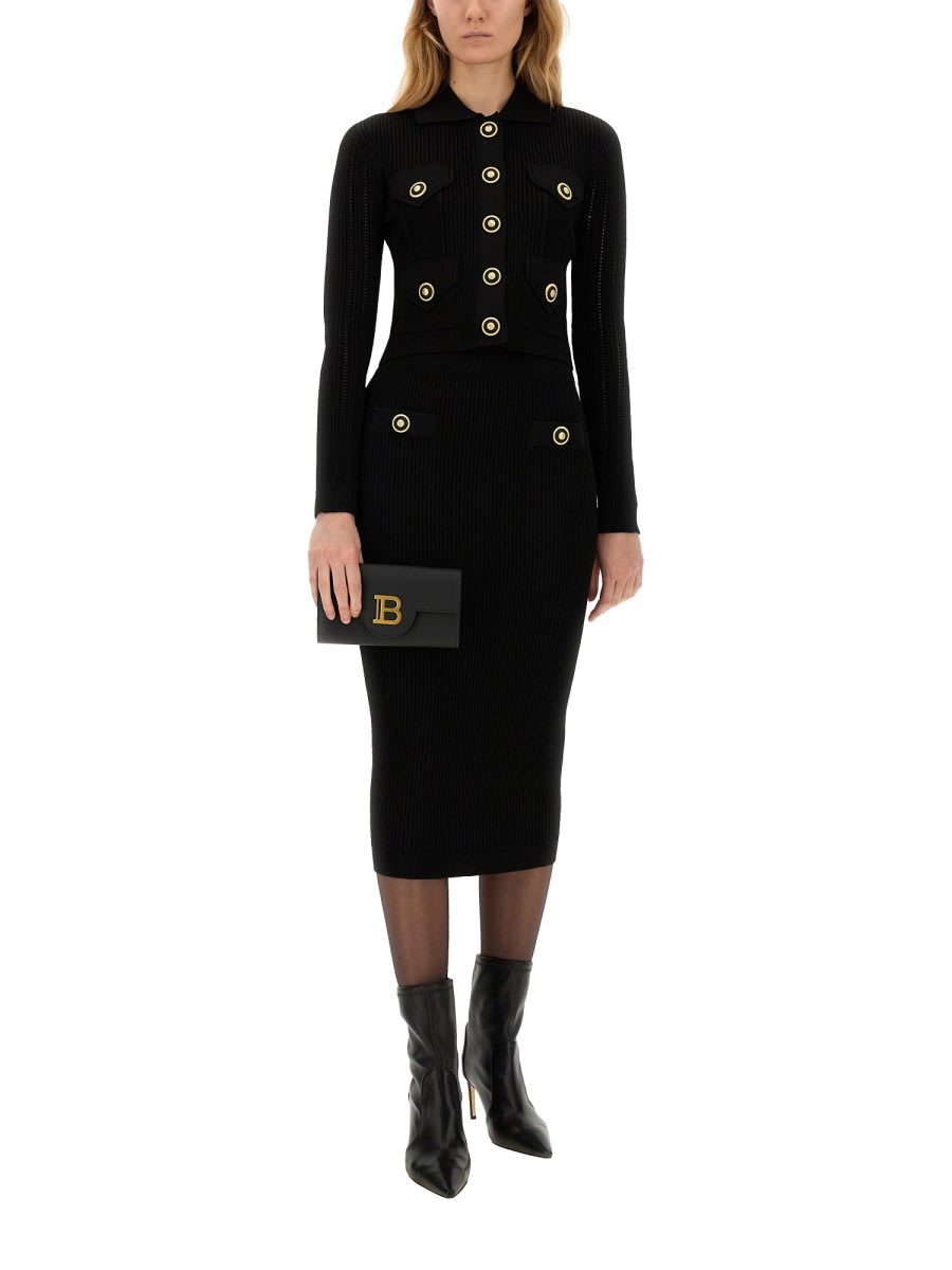 Shop Balmain Knitted Midi Skirt In Black