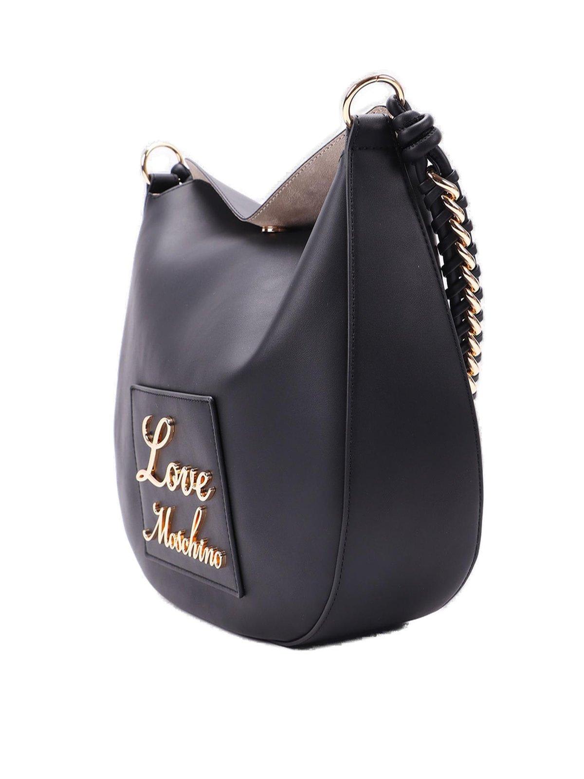 Shop Moschino Logo-lettering Magnetic Fastened Shoulder Bag In Nero