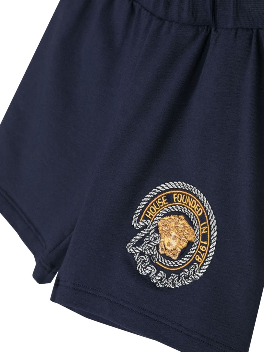 Versace Medusa Head-embroidered Cotton Shorts In Blue