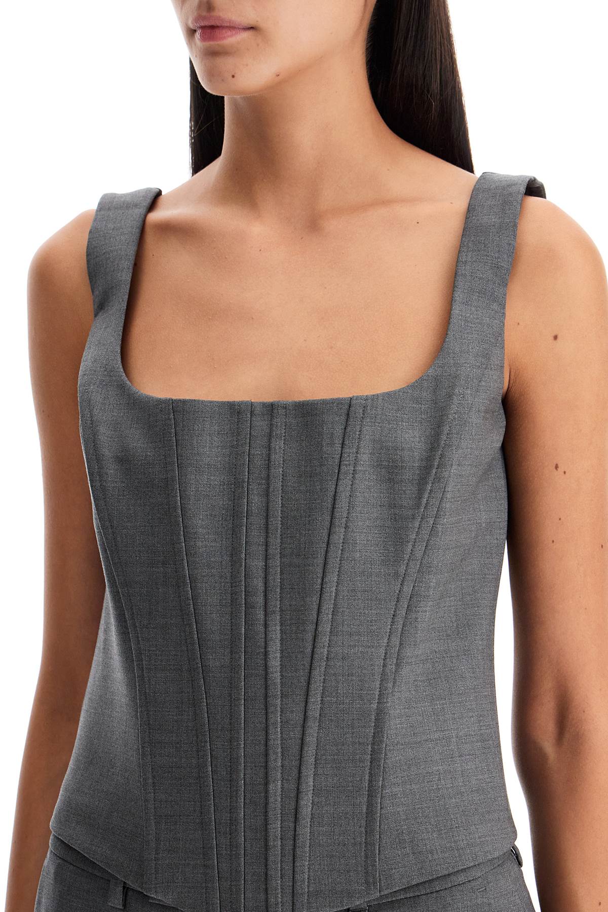 Shop Giuseppe Di Morabito Stretch Wool Corset Top With Nine Words In Grey (grey)