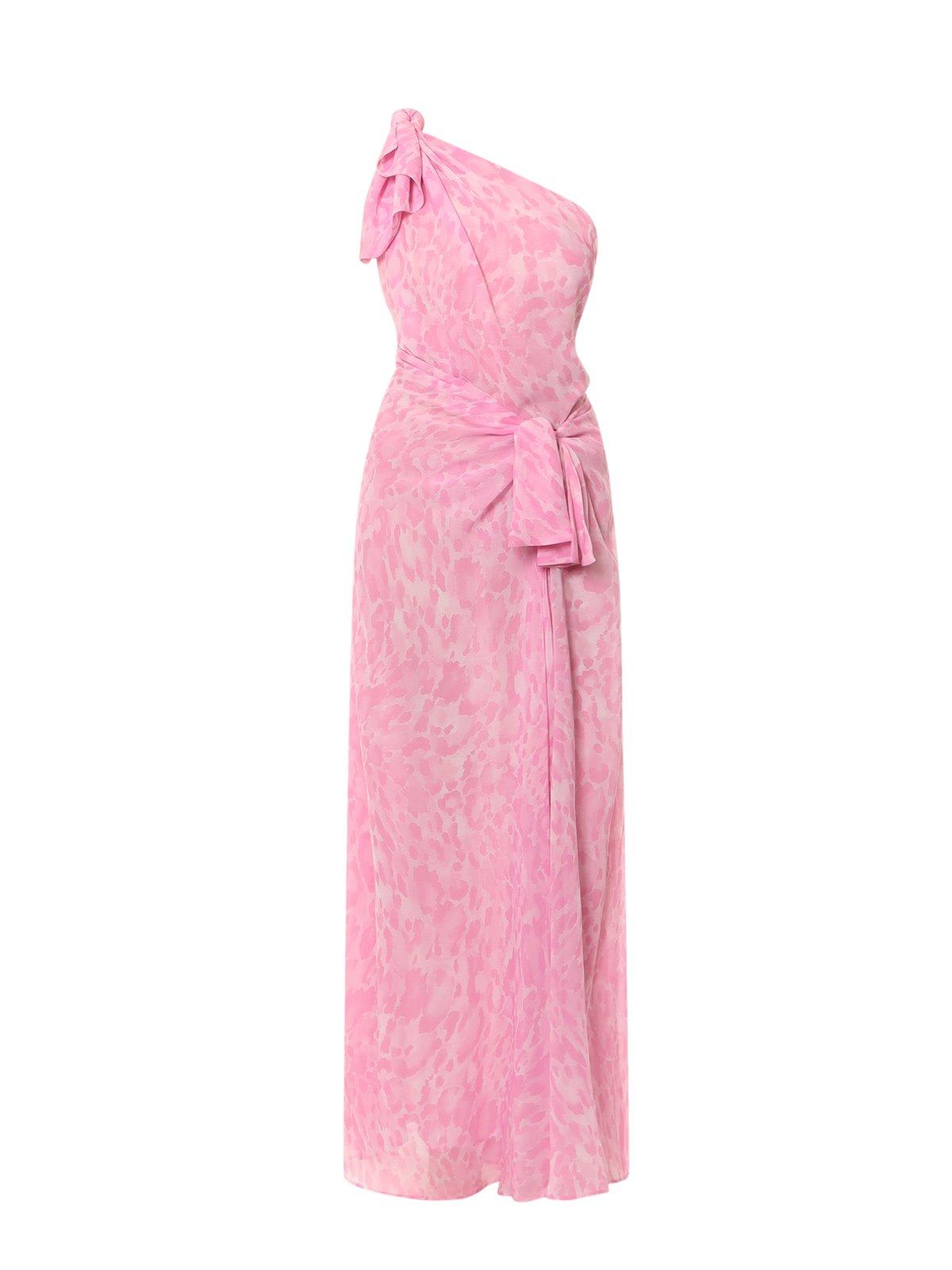 Shop Pinko Animal-printed One-shoulder Draped Gown In Pink