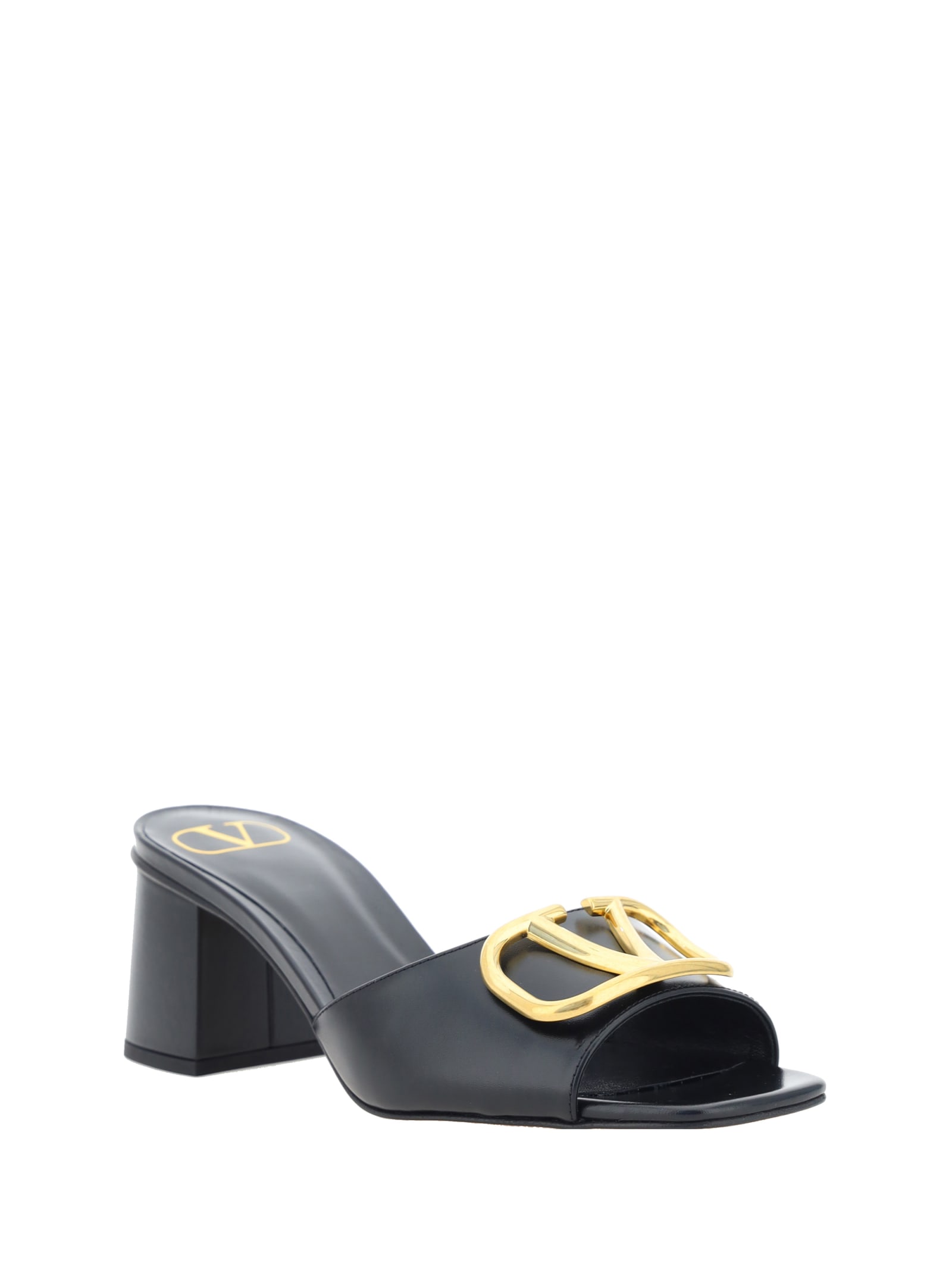 Valentino Black Vlogo Signature Slide Heeled Sandals In Multi