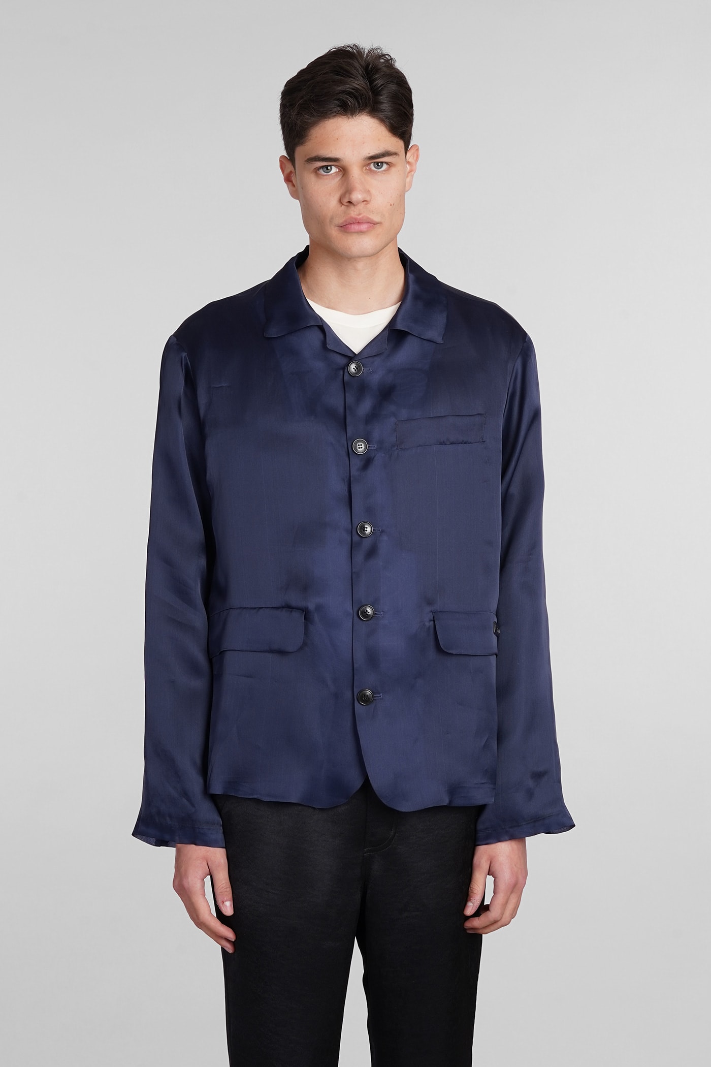 Casual Jacket In Blue Silk