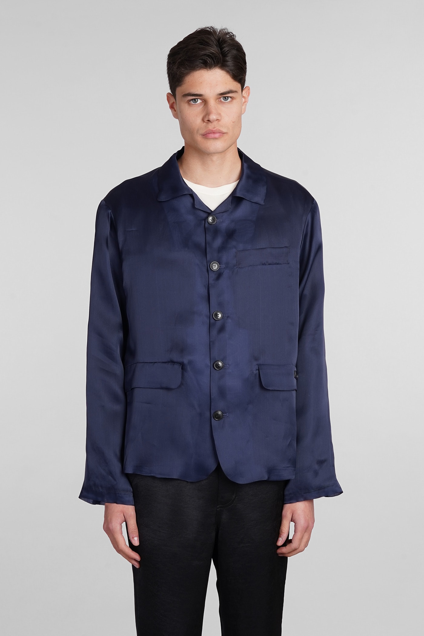 Shop 4sdesigns Casual Jacket In Blue Silk