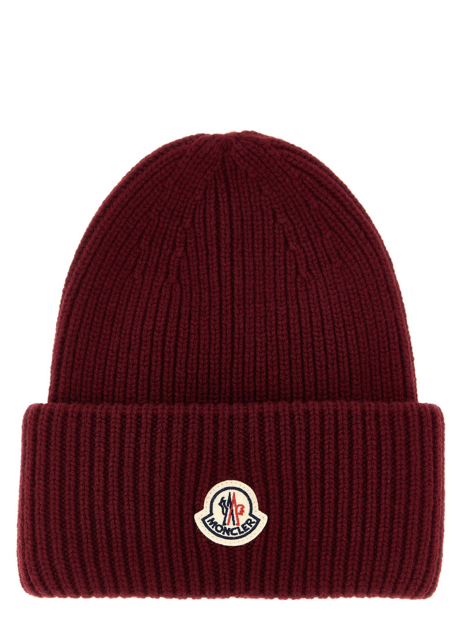 Moncler Virgin Wool And Cashmere Beanie In Burgundy