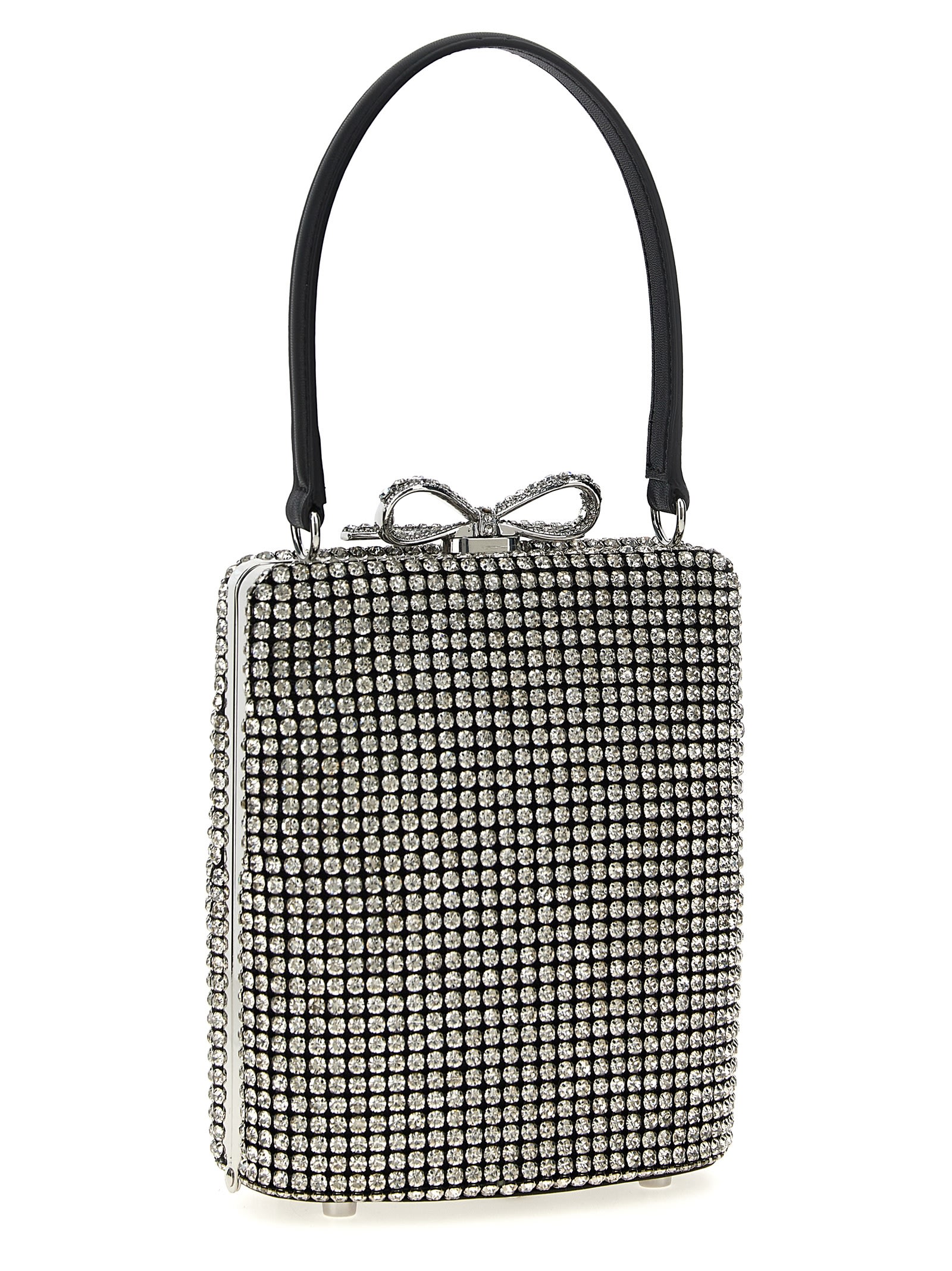 Self-portrait Silver Crystal Fishnet Handbag In Gray
