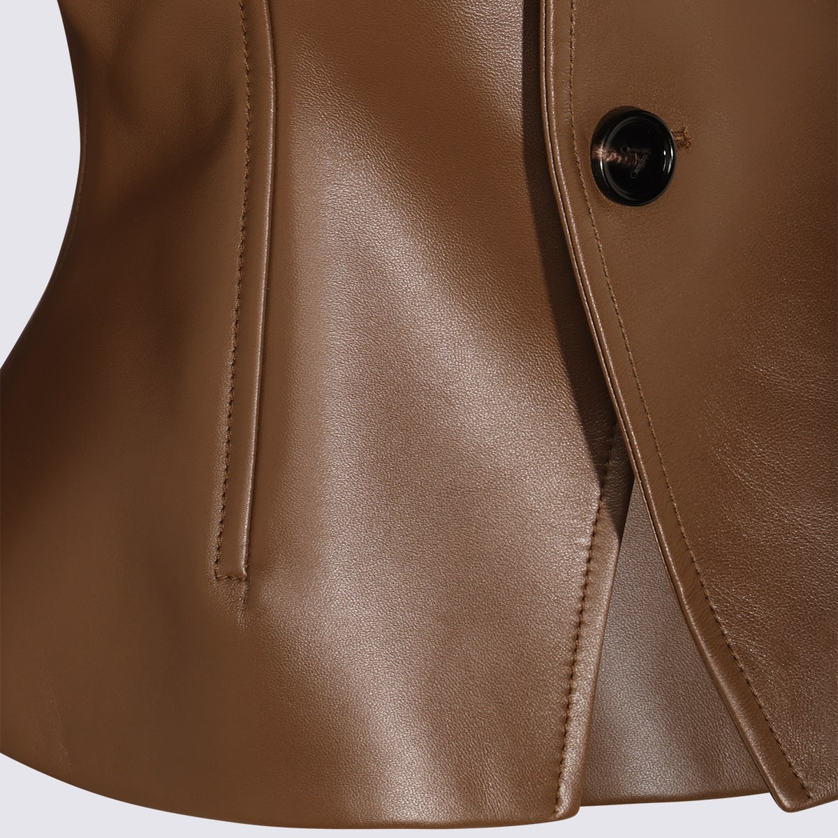 Bottega Veneta Womens Dark Moss Cinched-waist Flared-hem Leather Jacket In Brown