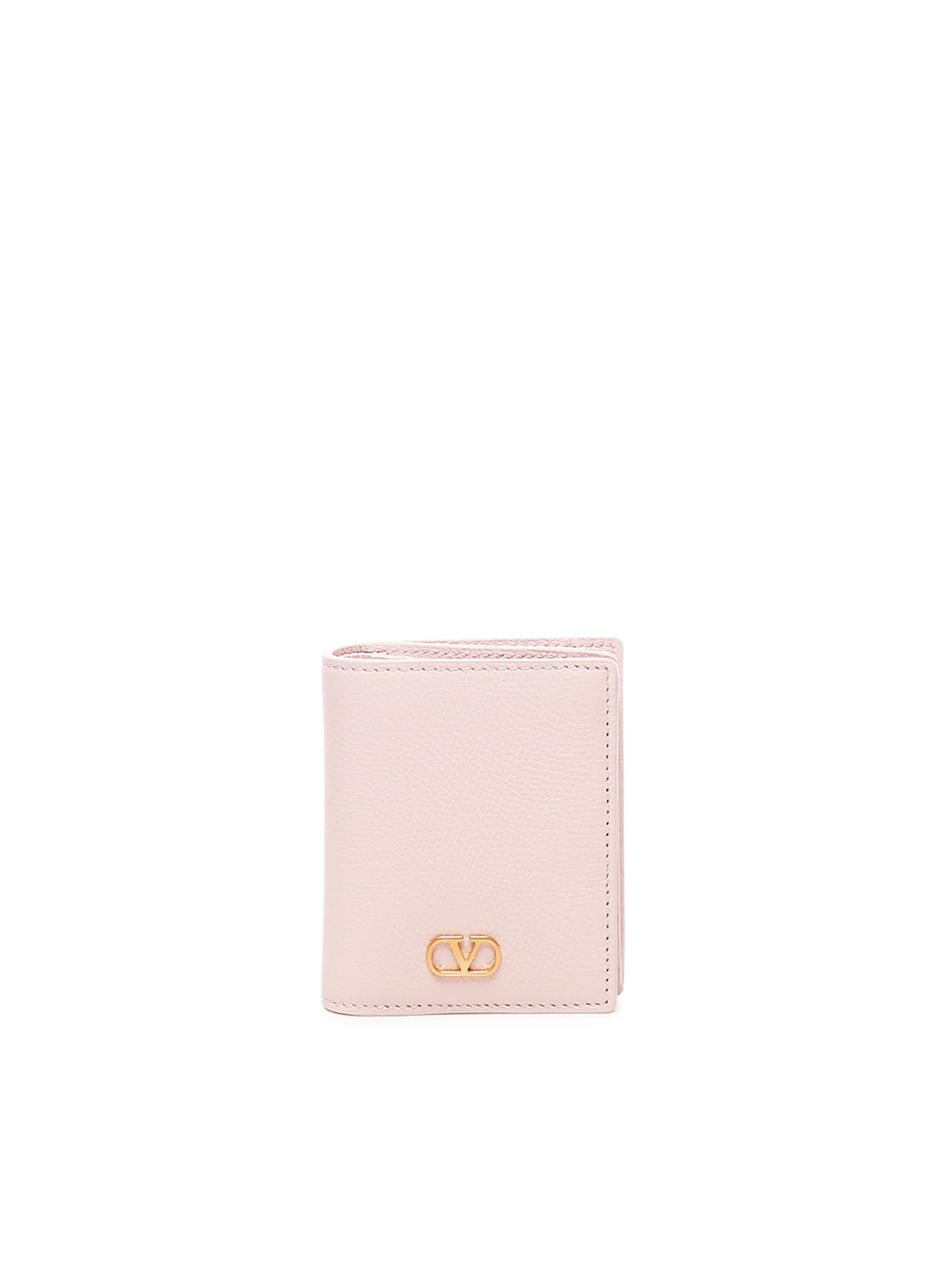 Valentino Green Leather Wallet With Logo In Rose Quartz