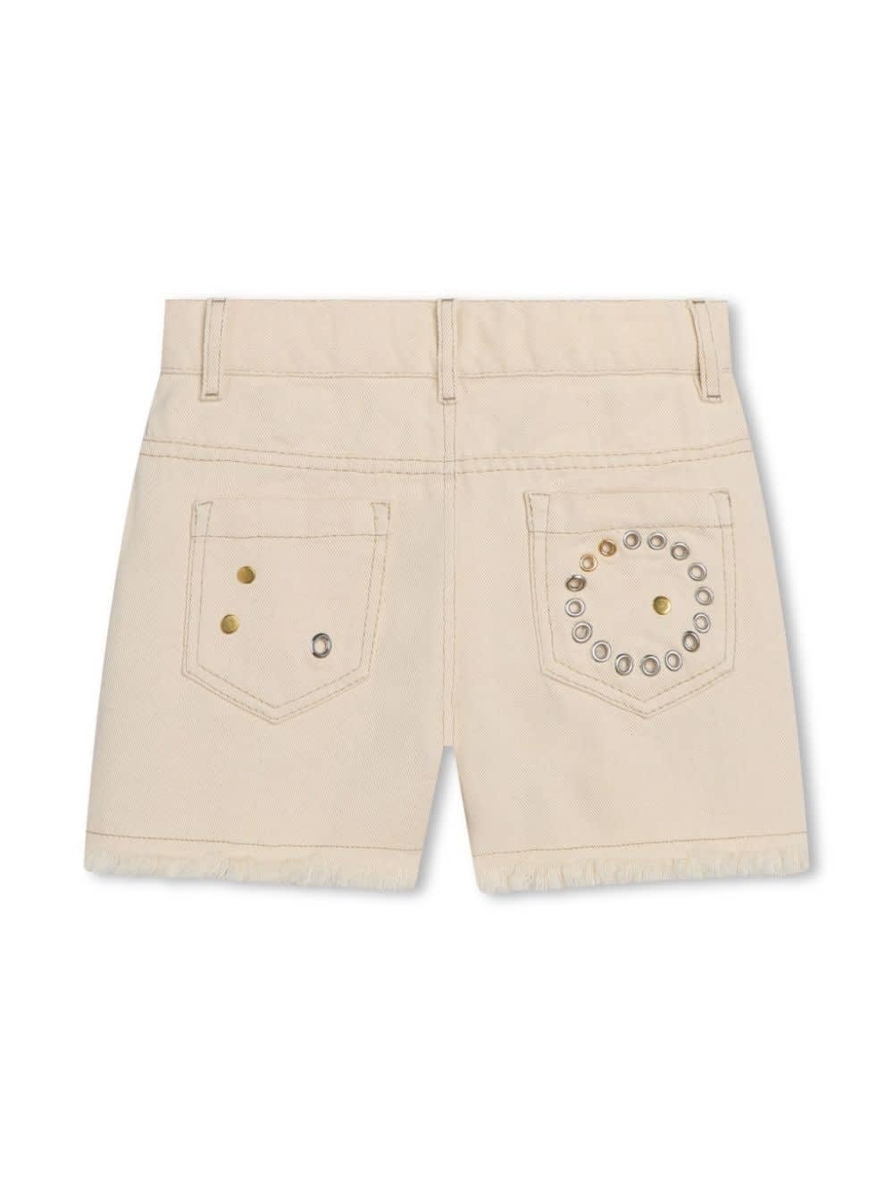 Shop Chloé Beige Denim Shorts With Studs In Brown