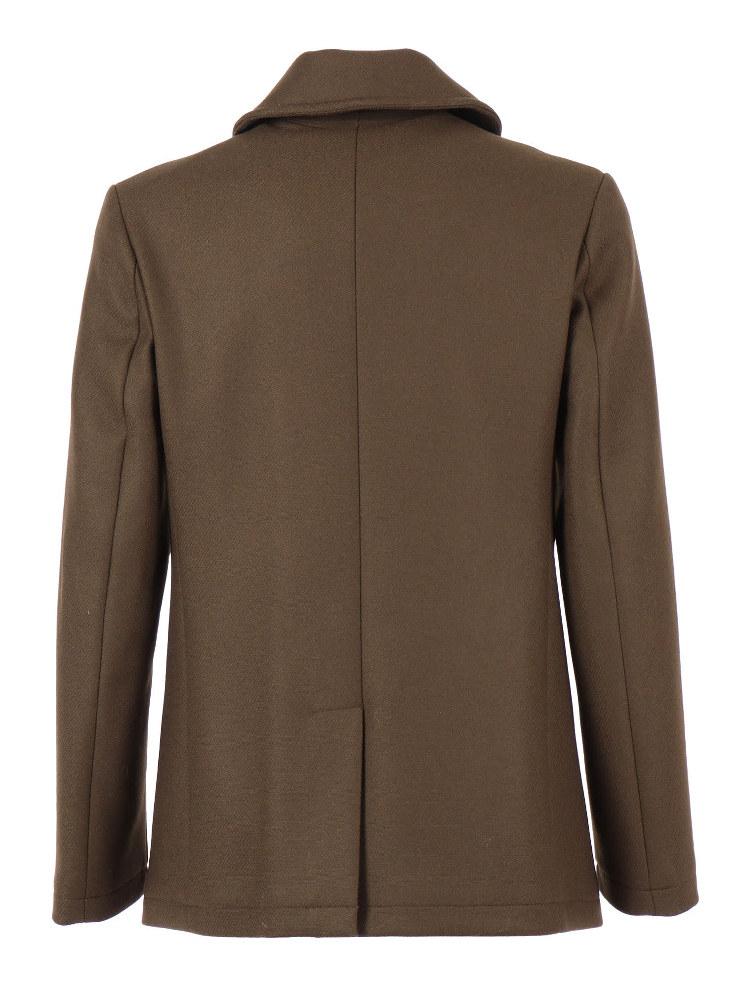 Sealup Structured Wool-polyamide Blend Peacoat With Anchor Buttons In Green