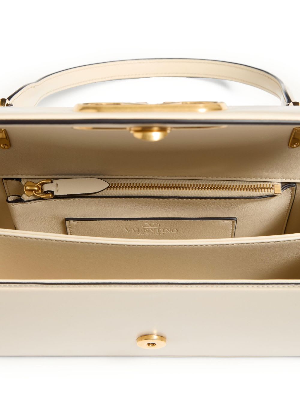 Valentino Vain Leather Top Handle Bag In Neutral