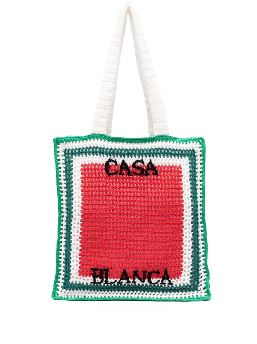 Crocheted Atlantis Tote Bag In Green, Red And White