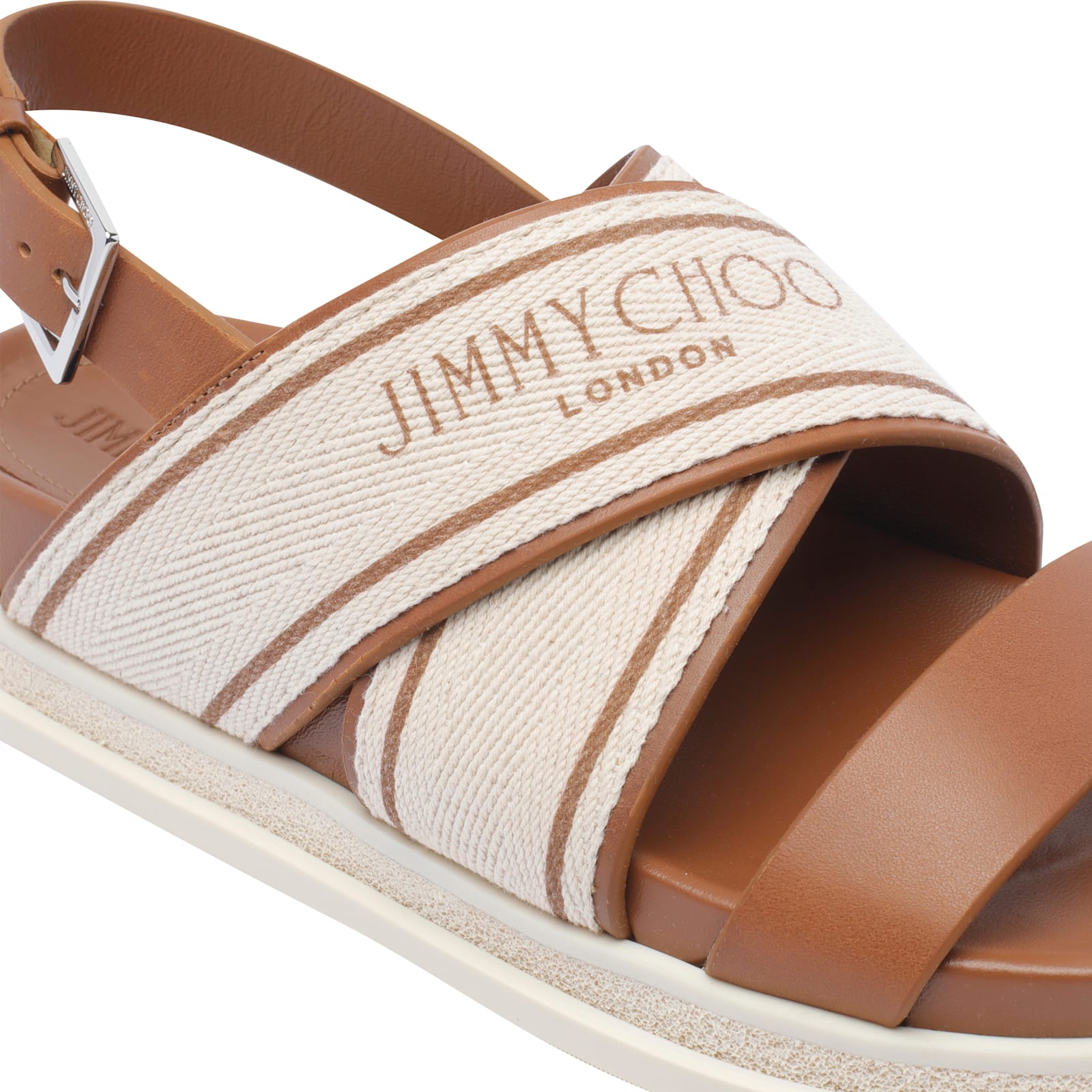 Jimmy Choo Joa Canvas Sandals Flat Sole In Brown