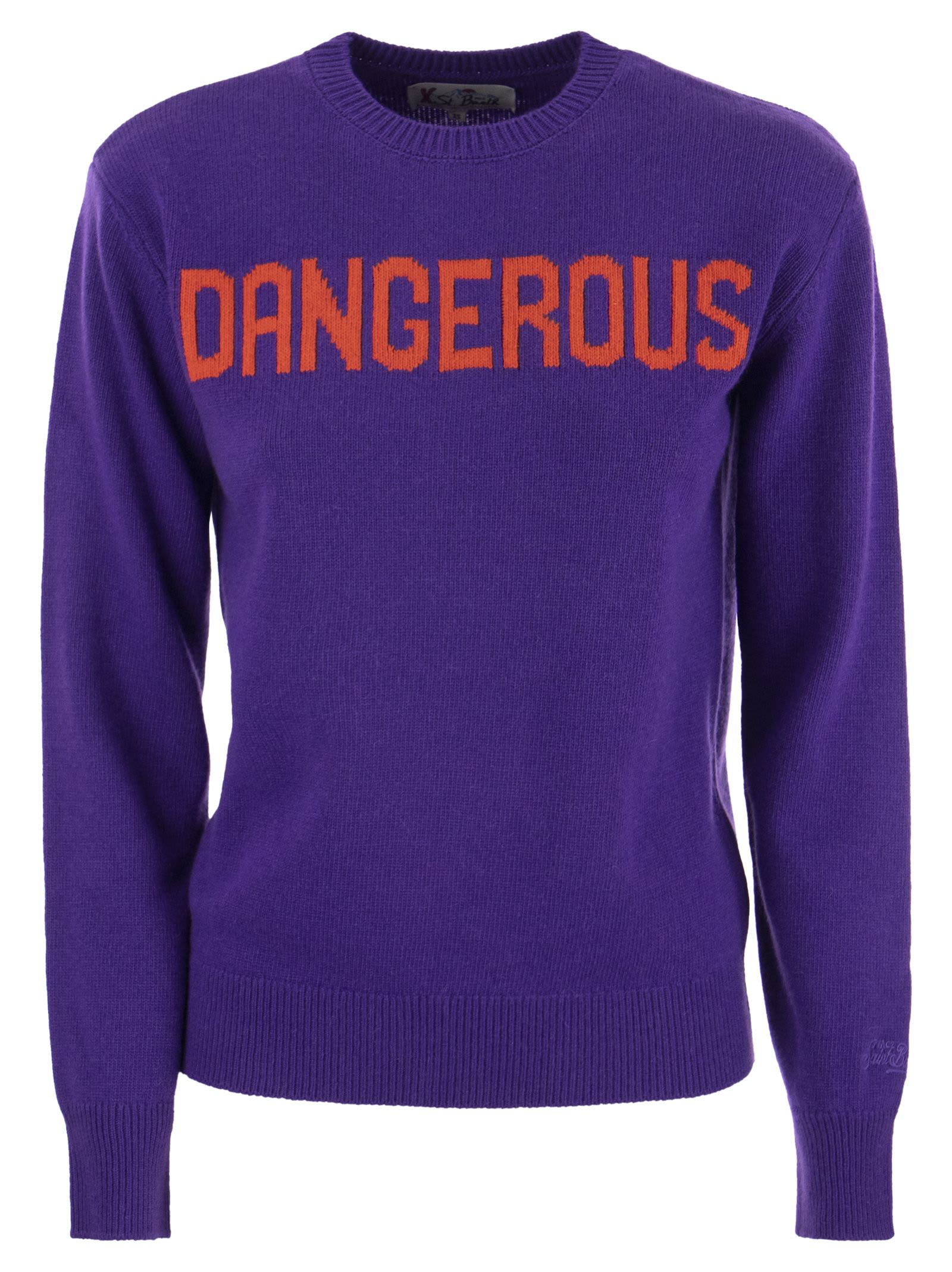 Shop Mc2 Saint Barth Wool And Cashmere Blend Jumper With Dangerous Embroidery In Purple