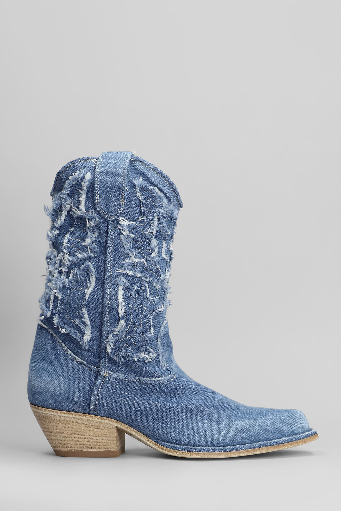 Vic Matie Denim 505 Texan Ankle Boots In Blue Denim