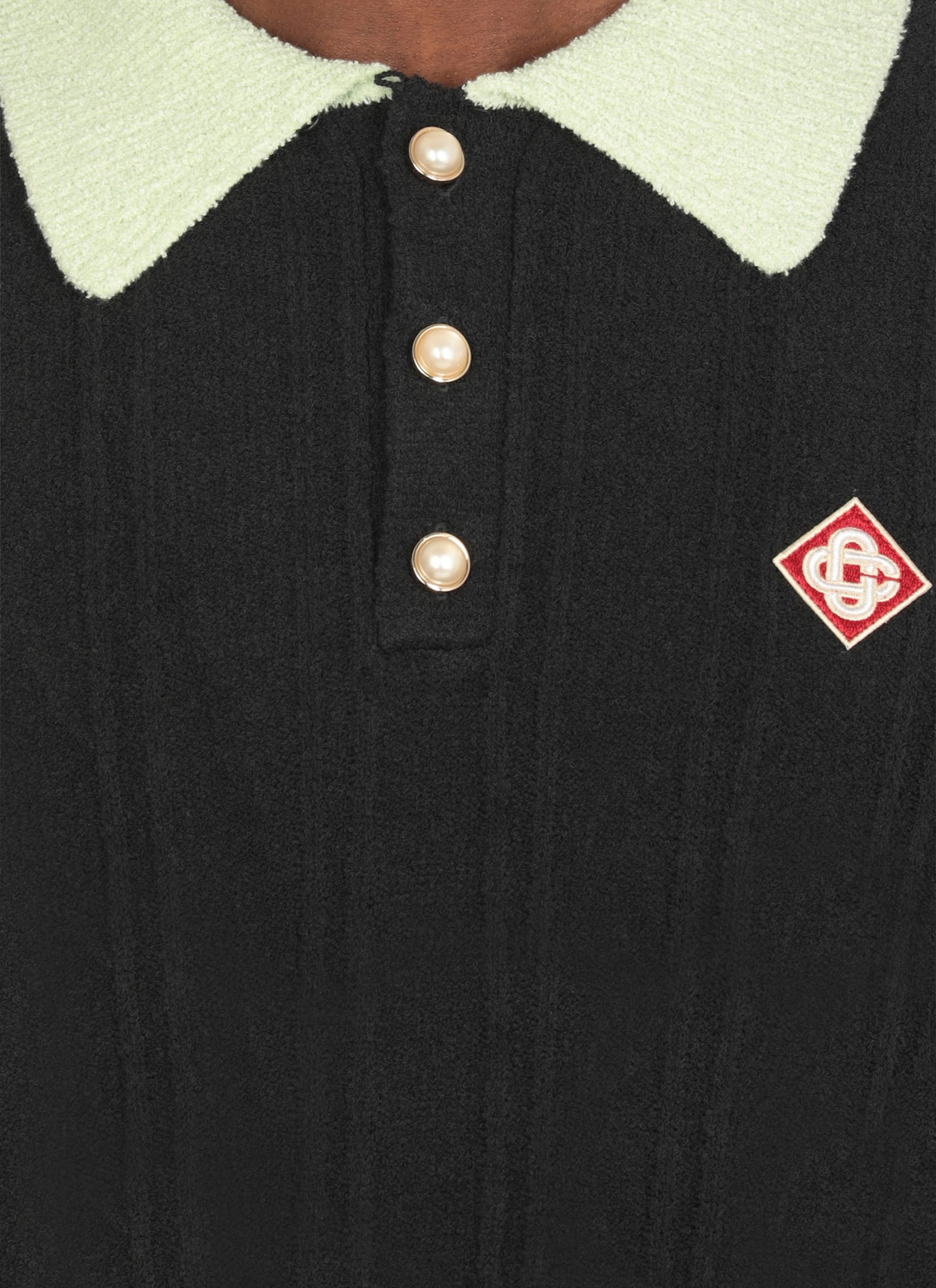 Casablanca Men Black Polo Shirt With Classic Collar And Logo Patch On The Front In Cotton Blend Man In Black