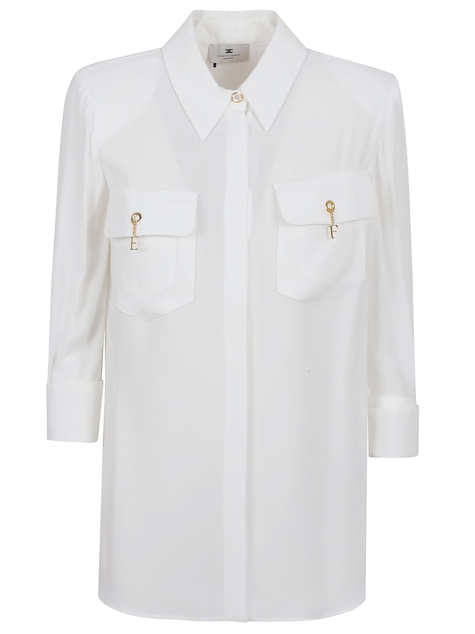 Elisabetta Franchi Three-quarter Sleeve White Shirt With Flap Pockets In White