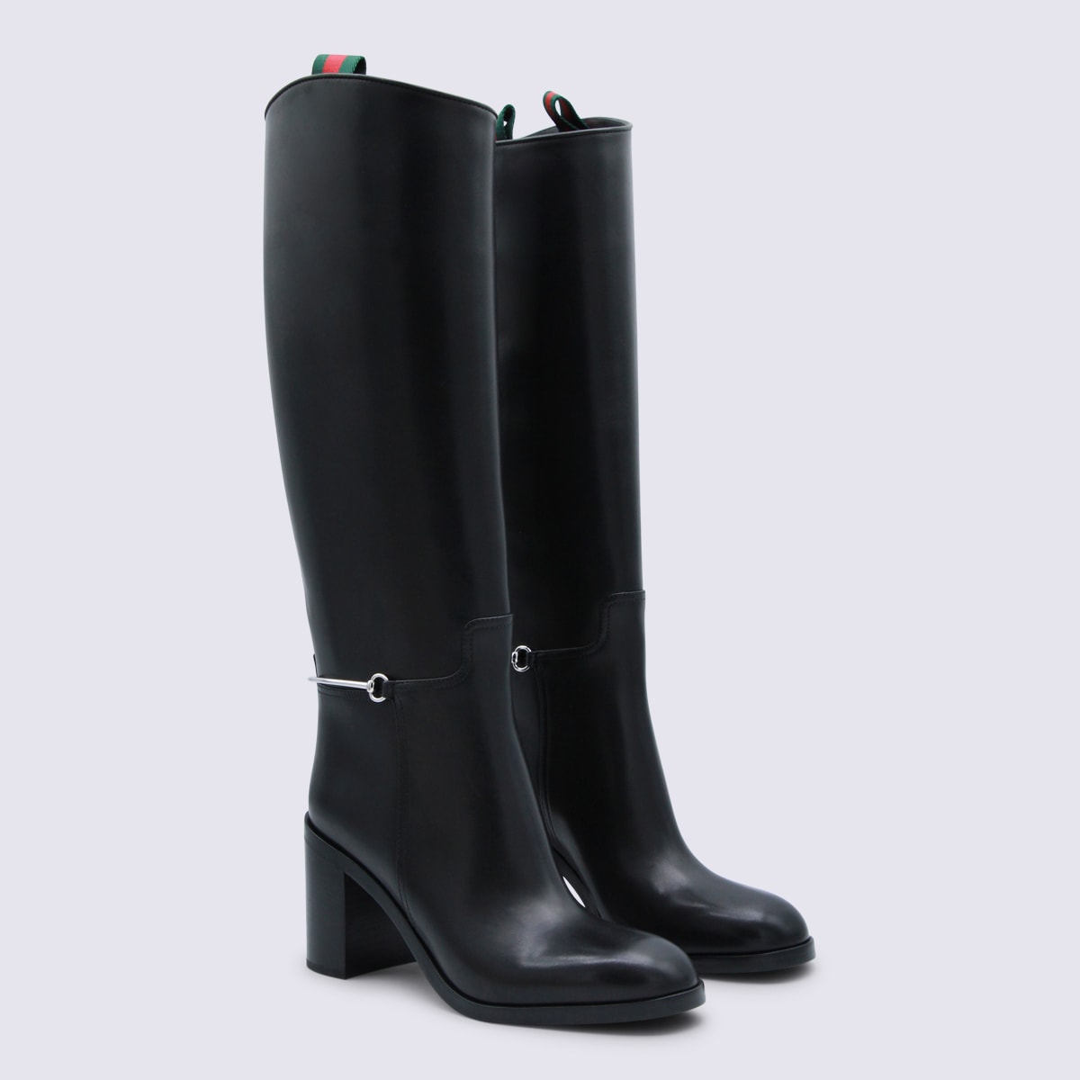 Gucci Women Black Boots With Side Clamp And Web Detail In Leather Woman In Black