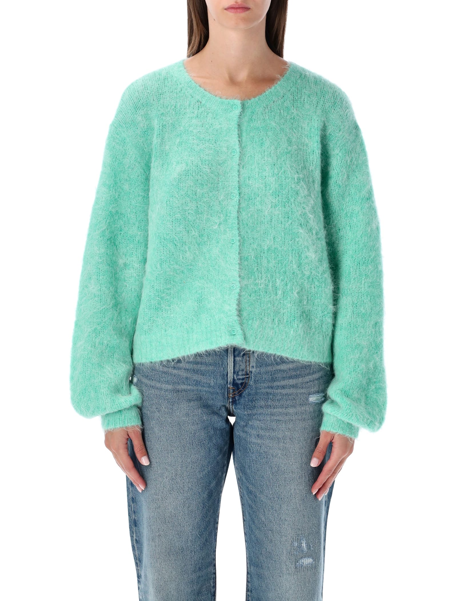American Vintage Niby Cropped Mint Mohair Cardigan In Green