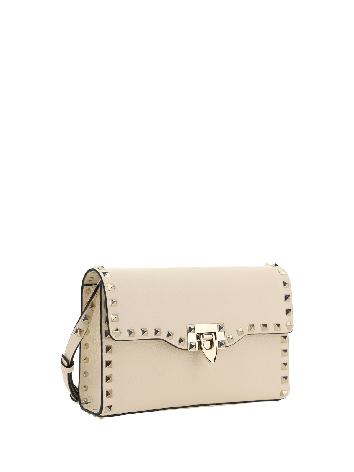 Shop Valentino Ivory Leather Small Rockstud Crossbody Bag In White