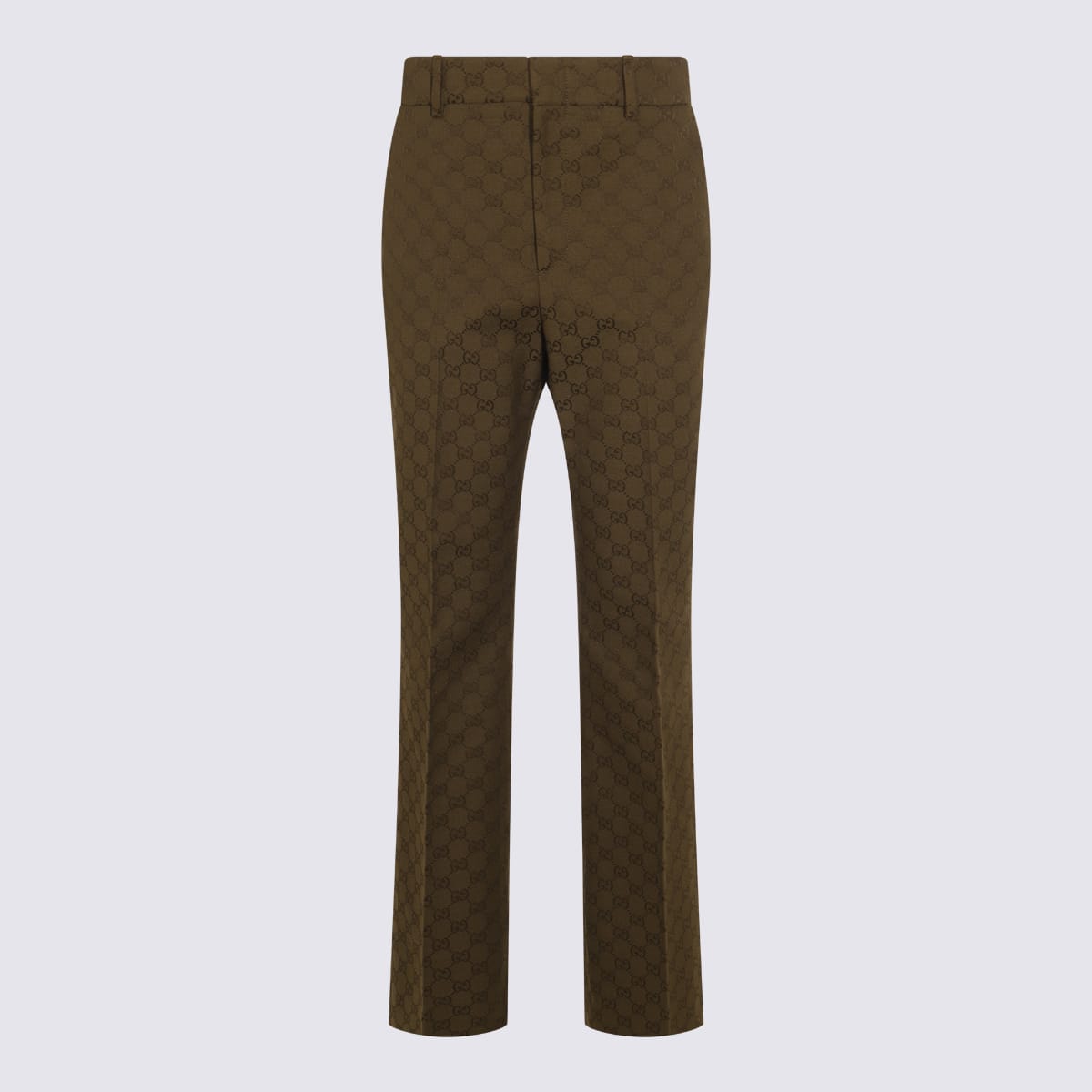 Gucci Gg Jacquard Cotton-blend Bootcut Pants In Green