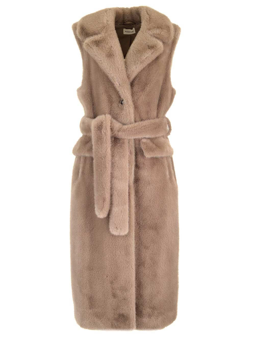 Shop P.a.r.o.s.h Fluffy Long Vest In Beige