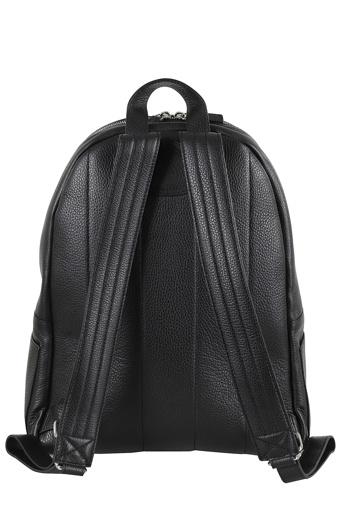 Orciani Rounded Black Pelle Backpack With Adjustable Straps In Black