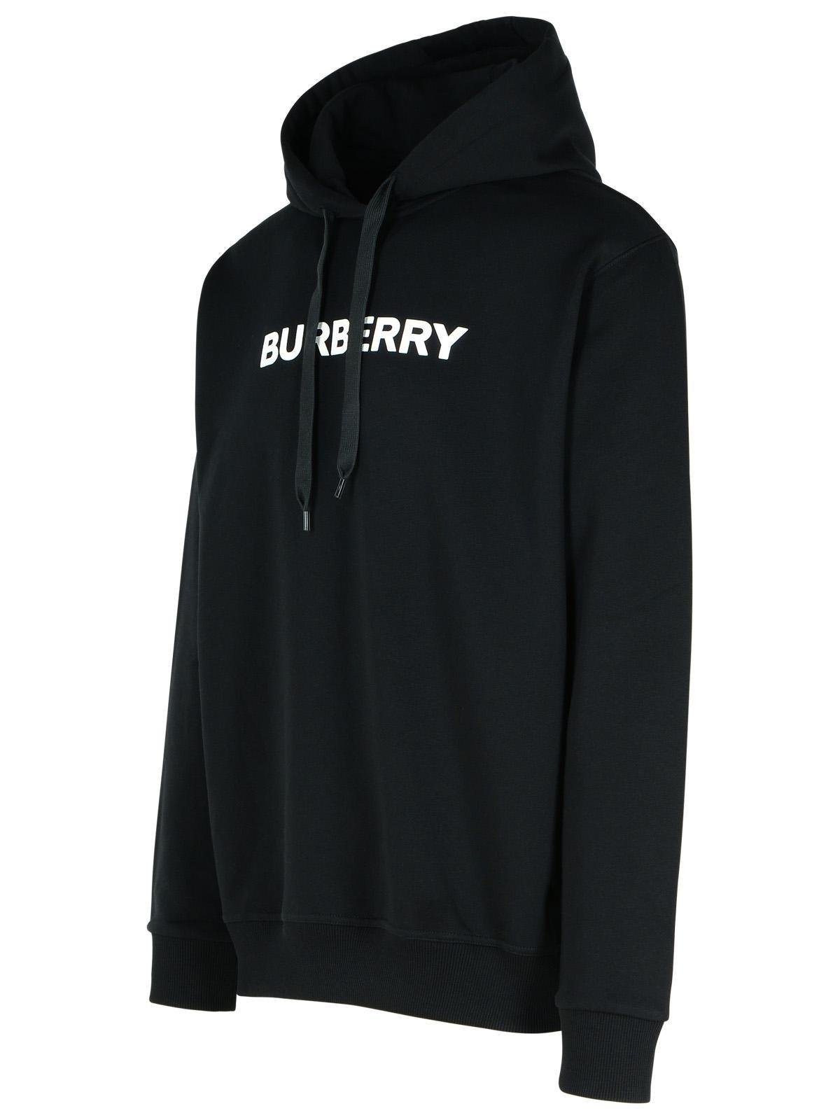 Shop Burberry Logo Printed Drawstring Hoodie In Black