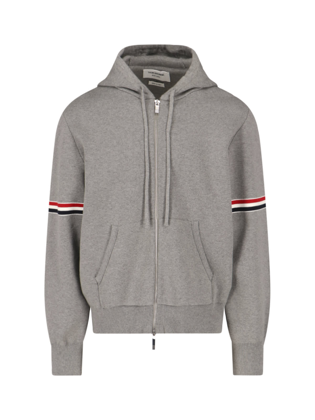 Shop Thom Browne Tricolor Detail Zip Hoodie In Gray