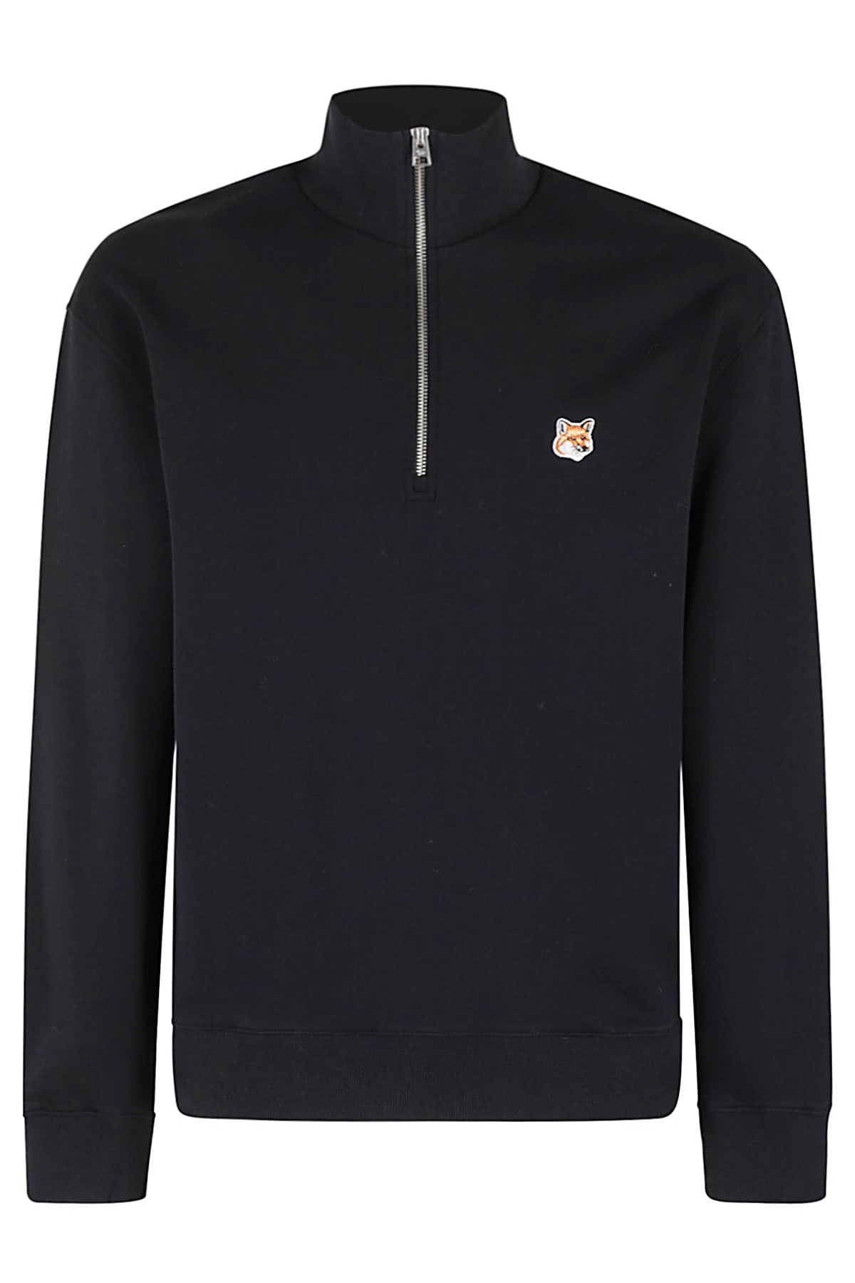 Shop Maison Kitsuné Fox Head Patch Comfort Half Zip Sweatshirt In Black