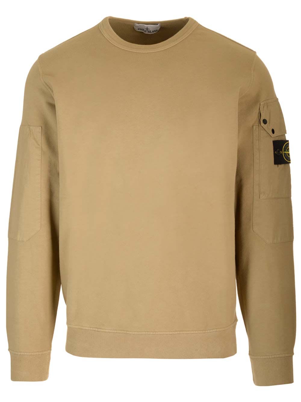 Shop Stone Island Organic Cotton Sweatshirt In Biscuit