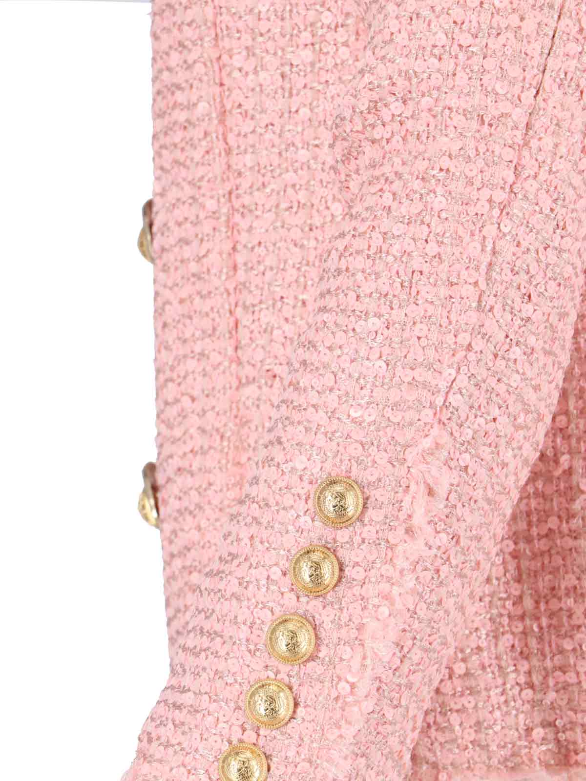 Balmain Tweed Jacket With All-over Sequins And Structured Shoulders In Red