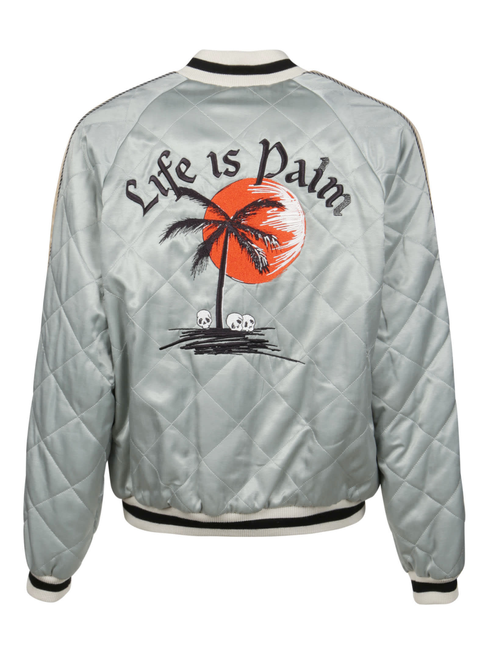 Shop Palm Angels Life Is Palm Souvenir Jacket In Grey Black