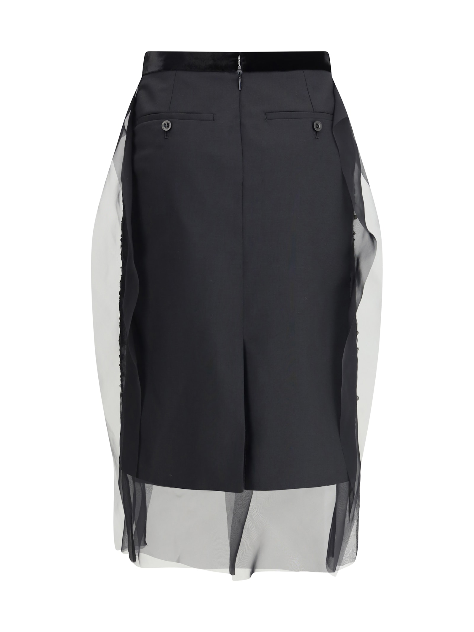 Sacai Sequin-embellished Rear Slit Skirt In Black