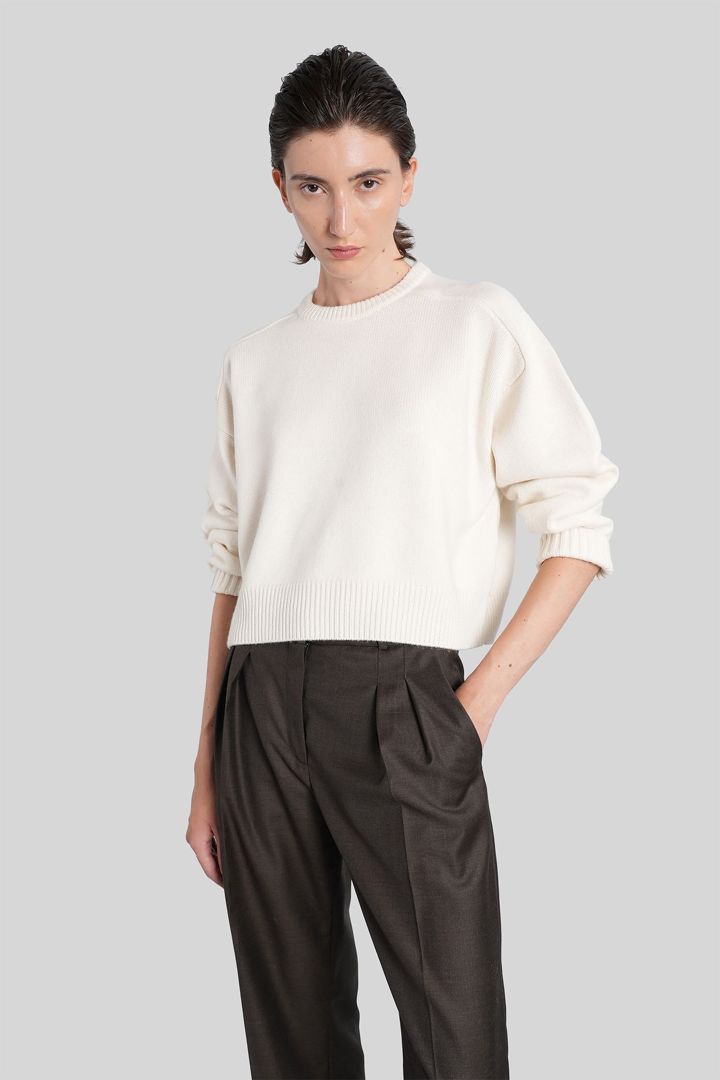 Loulou Studio Bruzzi Lds Knitwear In Beige Wool In White