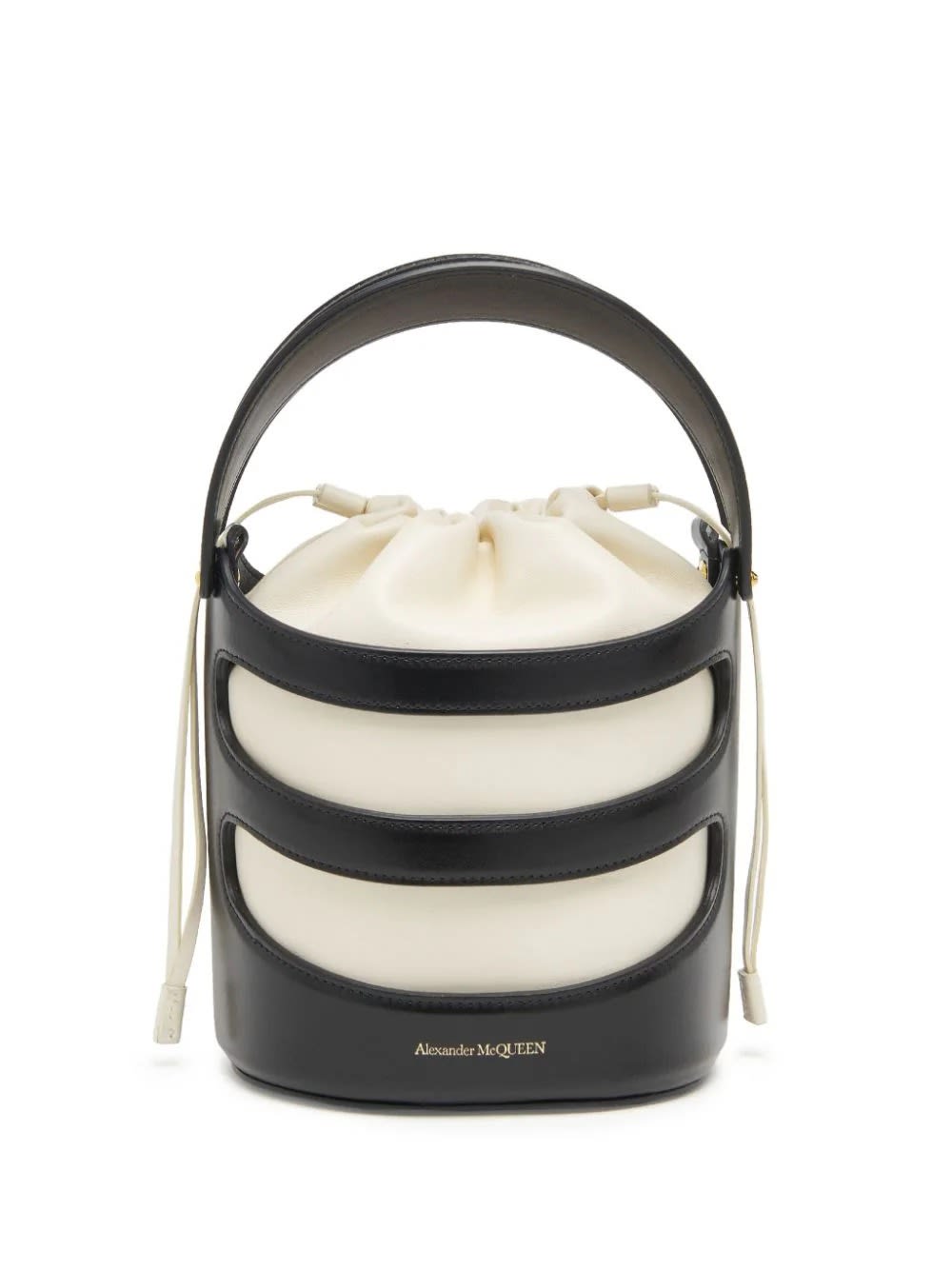 Shop Alexander Mcqueen The Rise Bucket Bag In Black And Soft Ivory In White