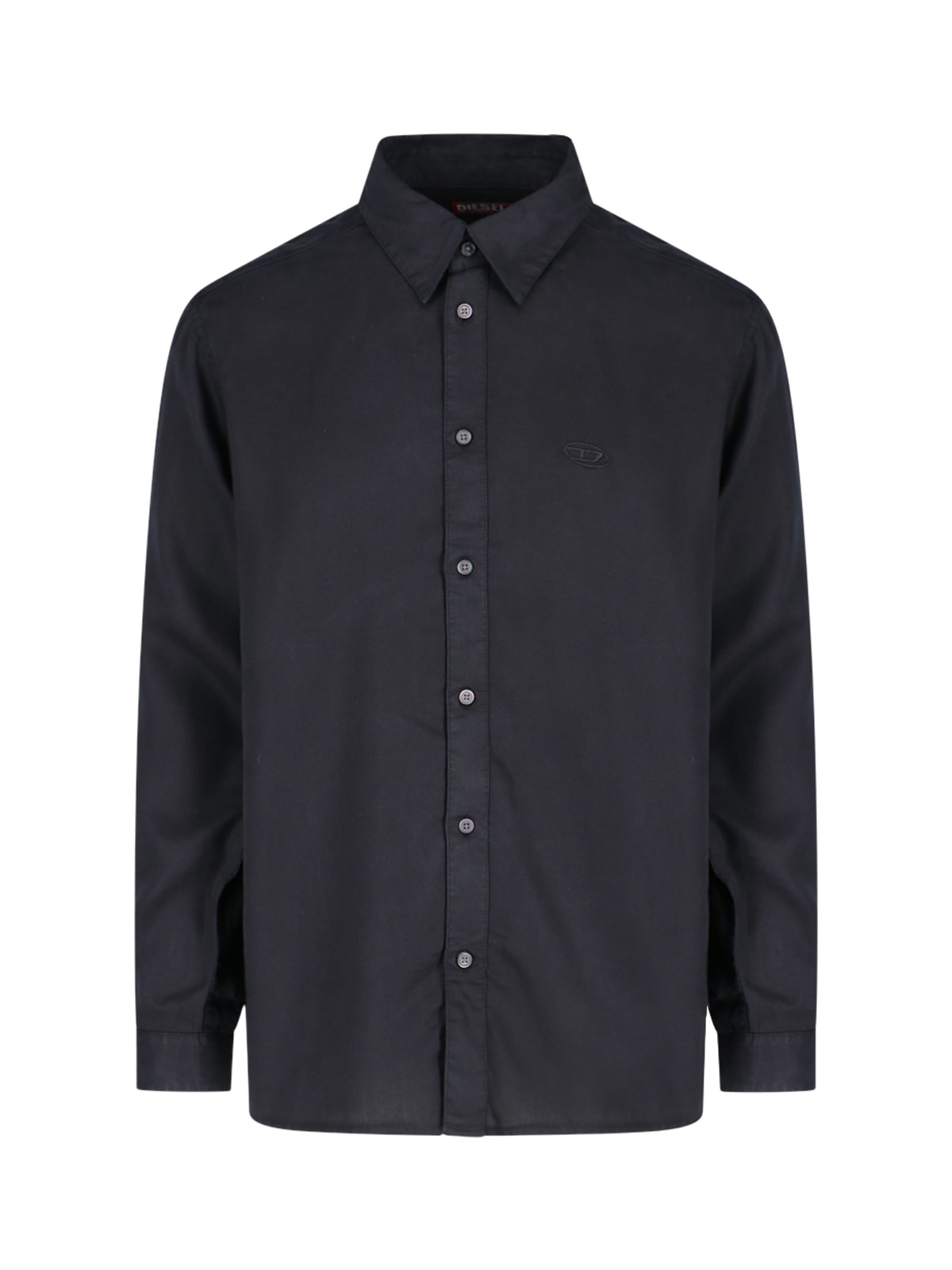 Diesel Black Shirt With D Logo On The Front In Lyocell Man In Black
