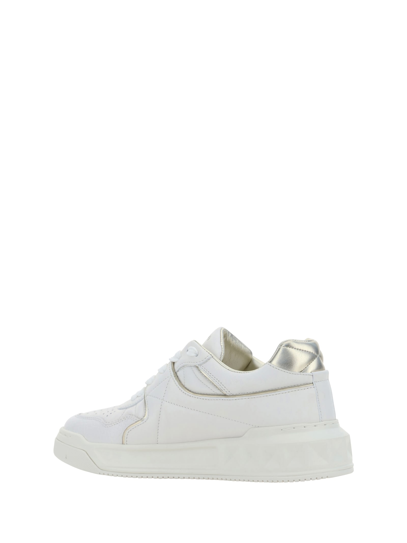 Shop Valentino One Stud Sneakers In Bianco/platino/bianco/platino/bianco