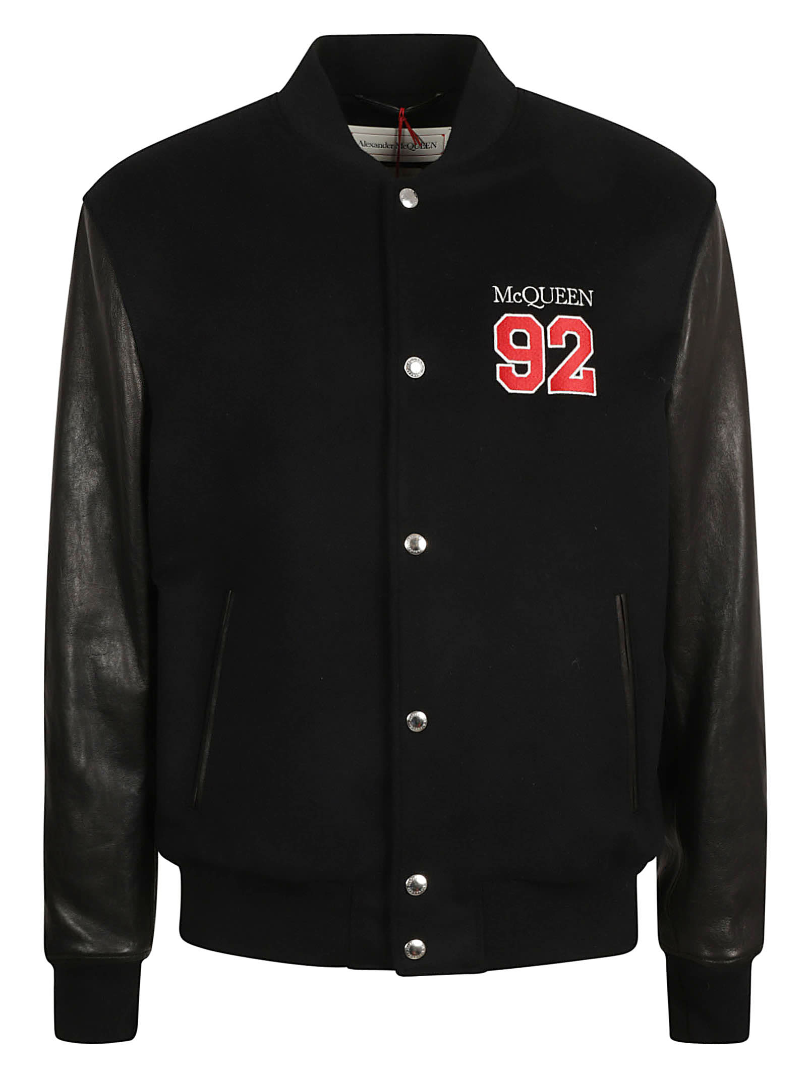 Shop Alexander Mcqueen Logo Embroidery Bomber In Black/lust Red