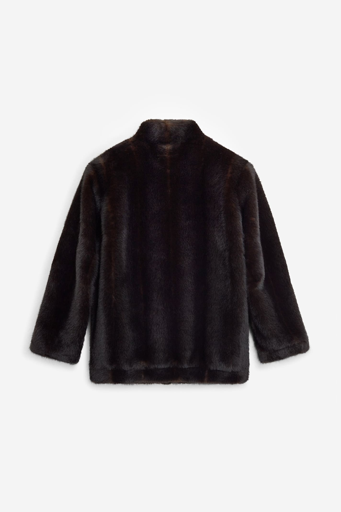 Mm6 Maison Margiela Plush Black Faux Fur Jacket With High Collar And Relaxed Fit In Brown