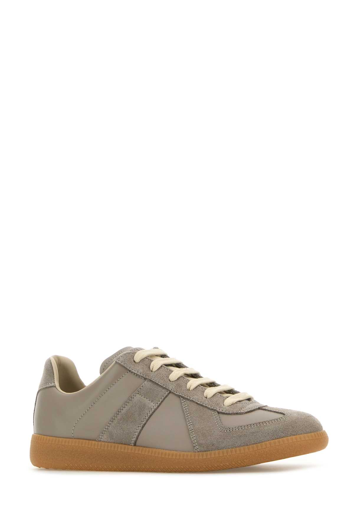 Shop Maison Margiela Dove Grey Leather Replica Sneakers In Birdy