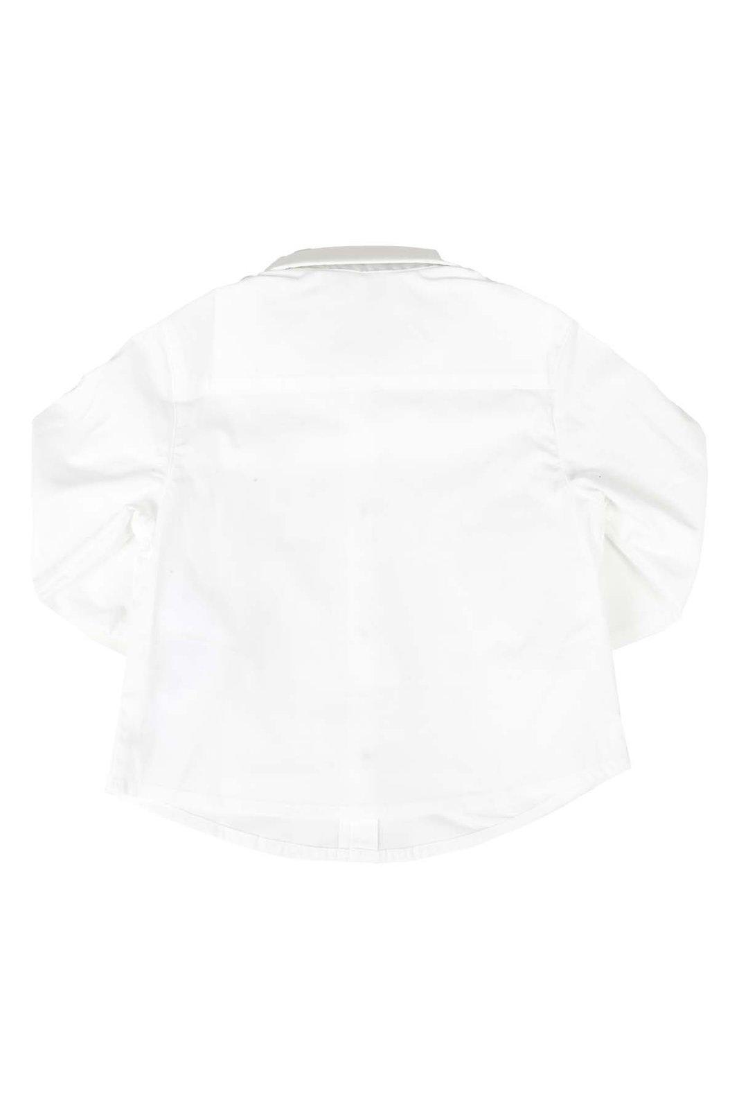 Shop Emporio Armani Logo Detailed Long-sleeved Shirt In Bianco Ottico