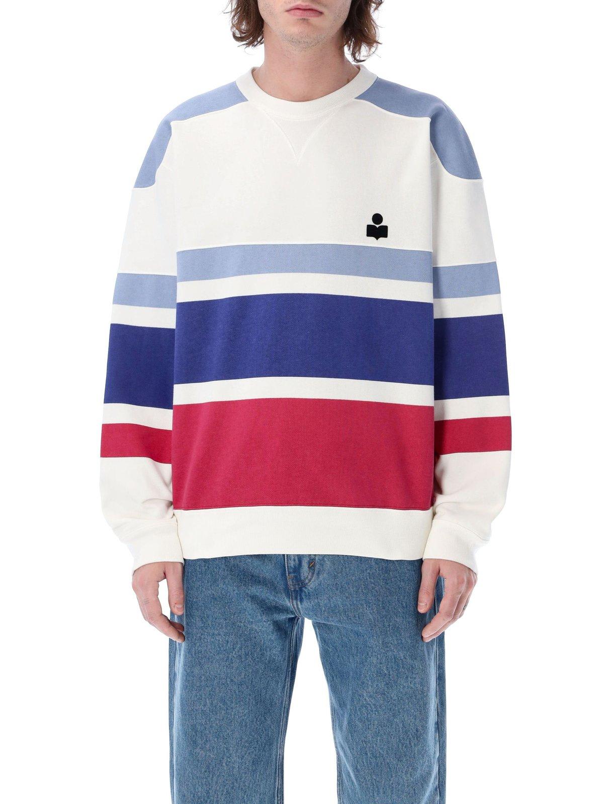 Isabel Marant Color Block Cotton Crewneck Sweatshirt In Azzurro