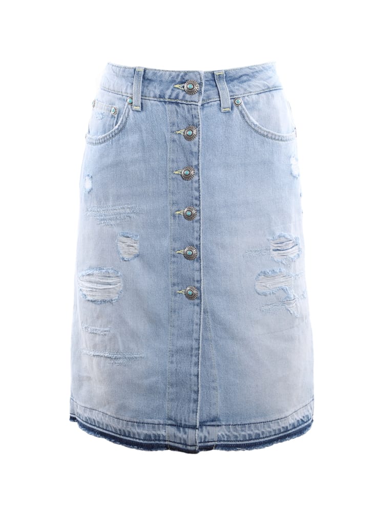 Dondup Longuette Skirt In Cotton Denim