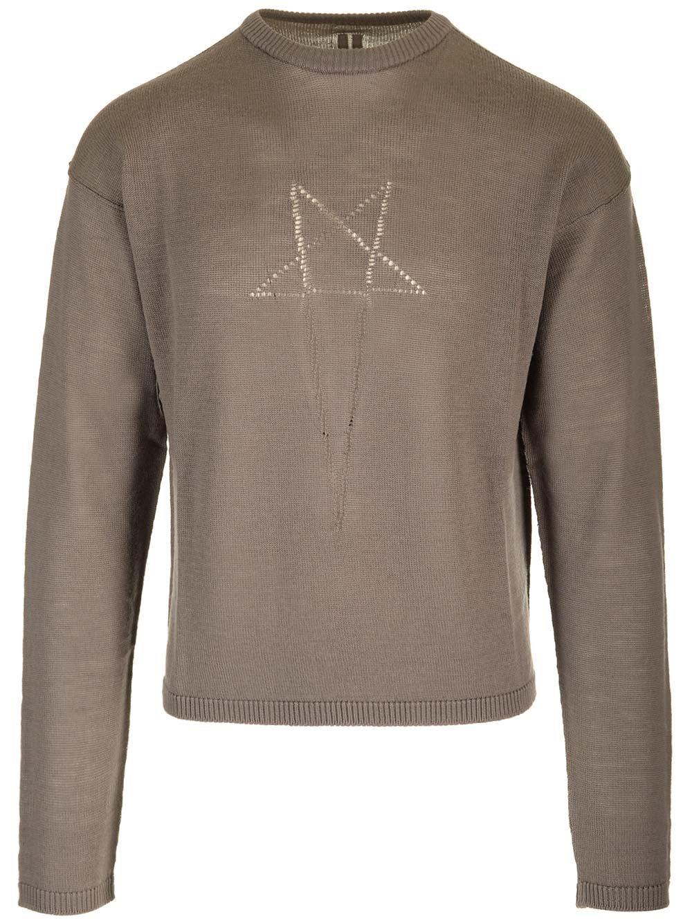 Shop Rick Owens Star Detailed Knitted Jumper In Grey