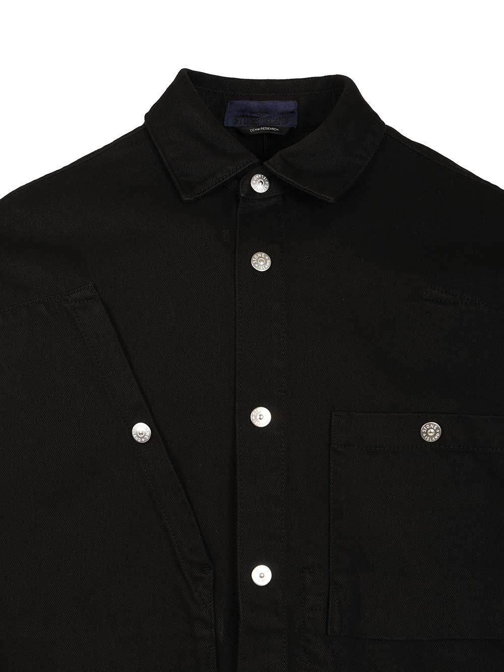 Stone Island Bull Denim-tc Overshirt With Bellows Pockets In Black