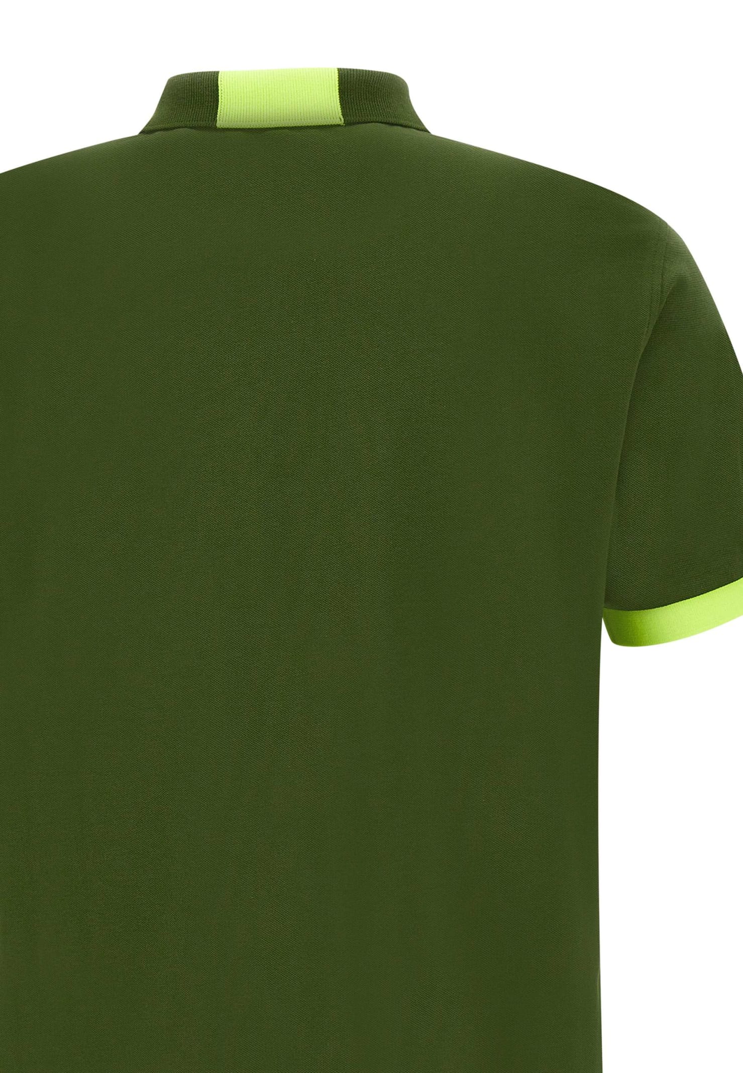 Shop Sun 68 Fluo Logo Cotton Polo Shirt Polo Shirt In Verde Scuro