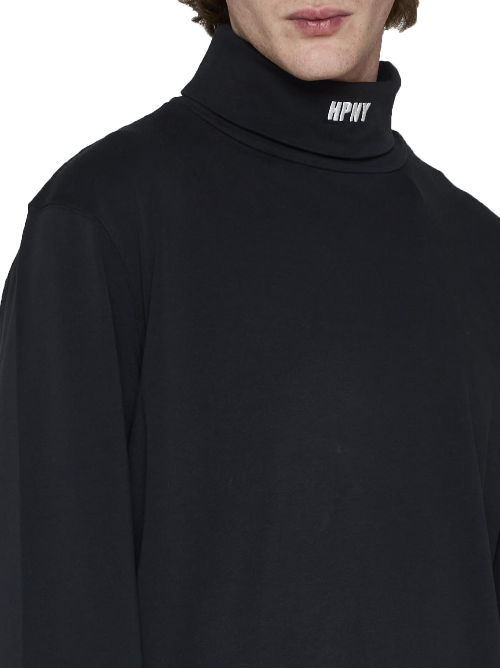 Heron Preston Black Turtleneck Pullover With Contrasting Logo Embroidery In Cotton Man In Black